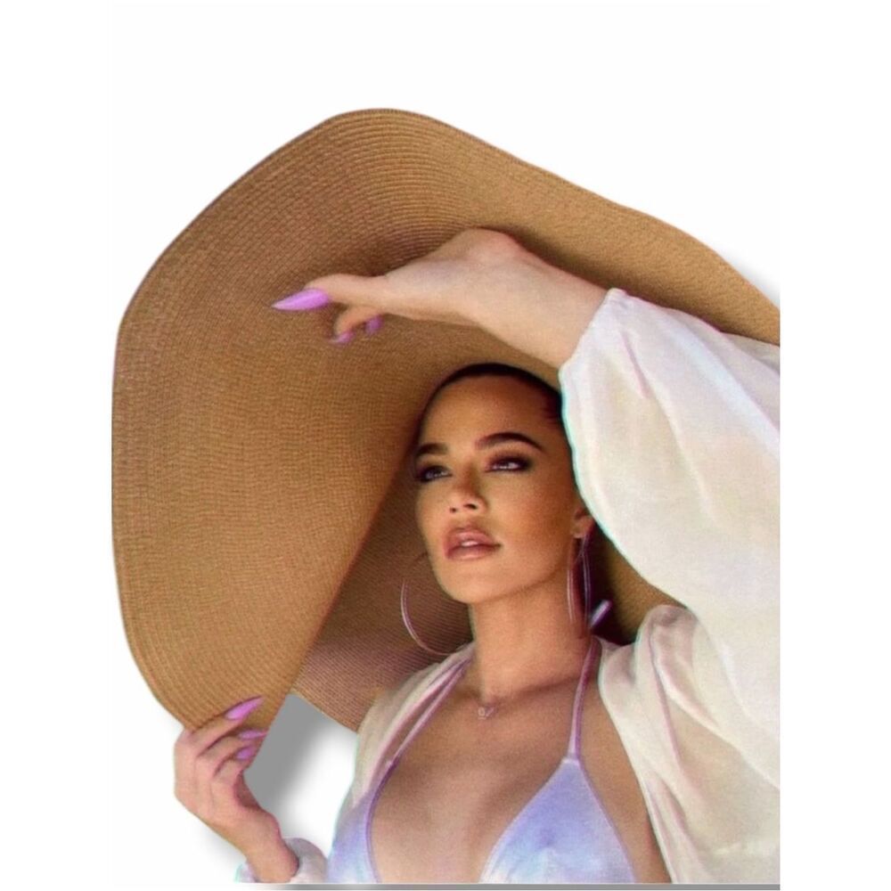 Brown Extra Wide Brim Straw Sun Hat Floppy Resort Portable NWT